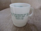  2  Vtg Milk Glass Mugs John Deere Advertising Iowa Dealership Coffee Cup