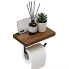 Toilet Paper Holder With Natural Walnut Wooden Shelf Tissue Roll Hanger Wall Mou