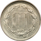 1865 Three Cent Nickel 3cn  Uncirculated Bu  Cleaned