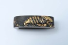 Fuchi Kashira Japanese Antique Mumei Samurai   Flowers Design Shakudo Edo Era
