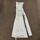 Bardot Dress Womens Xs Light Blue Ruched One Shoulder Maxi Gown Bodycon 59512db