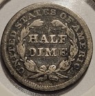 1845 Philadelphia Mint Silver Seated Liberty Half Dime - Free Shipping 