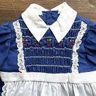 Vtg Polly Flinders Dress Size 2t Blue Hand Smocked Embroidered Floral Abcs Lace