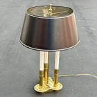 Vintage French Bouillotte Brass Candlestick 3-light Lamp Black Leather Shade