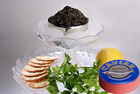 Eastern European Osetra Black Caviar  metal Tin glass Jar 