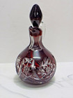 Czech Bohemian Dark Ruby Red Glass Cut To Clear Cruet W  Stopper
