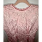 Vintage 80 s Pink Jacquard Blouse Lace Bib Collar Button Back Short Sleeve Top