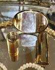Vtg 1950s Foldup Enamel  Beautiful Green W Pearls Lipstick Holder W Tube Mirror