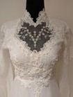 Vintage 1970s Ilgwu Union Made White Wedding Dress Lace Pearl Train With Bustle
