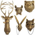 Gold Faux Deer Head Wall Decor - Vintage Animal Sculpture For Home  5pcs Set