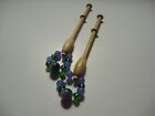 Vintage Lace Making Bobbin Pair Spangled Approx 4  W purple green Glass Spangle 
