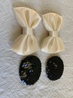 Ladies Vintage Shoe Clips White Satin Bow   Black Oval Glittery