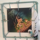 Native American Wolf Portrait Dream Catcher Canvas Leather Feather Fur