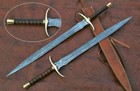 Viking Ranger Sword  Battle Ready  Damascus Steel Full Tang Brass Guard 31inches
