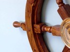 Nautical Wooden Ship Steering Pirate Decor Wood Brass Wall 24   Vintage