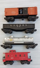 Vintage Lionel Trains Rolling Stock Lot Of 4 Cars  Caboose  Tanker  Gondola  Box