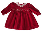 Vintage 12 Months Smocked Baby Girls Red Velvet Embroidered Christmas Dress