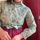 Vintage 1970s Cotton Green Blue Day Glo Spring Floral Everyday Button Down S m