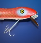 Pflueger Globe Fishing Lure 6  Wooden Muskie Red-orange W  Gold Dots Vintage