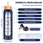 32oz Glass Water Bottle With Time Marker  2 Lids-handle Spout Lid   Straw Lid   
