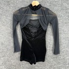 Unbranded Dancesuit Girls Xs Black Long Sleeve Crew Neck Velvet Hook   Eye