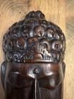 Vintage Buddha Face Wood Mask Hand Carved Wall Art Thick Heavy
