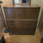 Vintage Mcm Walnut Gentleman s Chest Set -3 Pcs  dresser  Nightstand  Mirror 