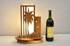 Vintage Mid Century Modern Carved Hawaiian Koa Wood Palm Tree Tiki Table Lamp