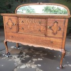 Antique Quarter Sawn Tiger Oak Buffet Sideboard W  Beveled Mirror Circa 1900