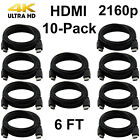 Pack Of 10 Digital High-speed 1 4 Hdmi Cables Pvc 2160p Black Cord  6 Feet 