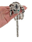 Huge Draping White Tiger Shoulder Brooch Crystal Enamel Silvertone Panther N4