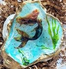 Mermaid Decoupaged Oyster Shell Trinket Or Ring Dish W natural Cluster Stand