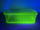 Uranium Glass Rectangular Food Storage Container W  Lid For Food kitchen - Vtg