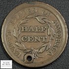 1853 Braided Hair Copper Half Cent 1 2c - Holed