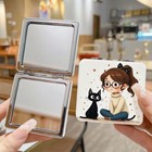 Attractive Design Of A Cute Cartoon Girl   Cat   Compact Portable Folding Mirror