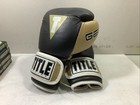 Title Boxing Gel Lined Medium Leather Gloves Black Gold White Adjustable Straps