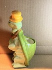 Vintageceramic Turtle Planter Small Hand Painted Glazed Green Yellow Hat Animal 