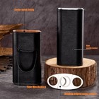 Leather Cigar Case travel Humidor Set 3 Pack Black Cedar Wood Box With Cigar Cut