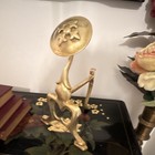 Antique Brass Andiron Fire Dog Single Victorian Art Nouveau Repouss   Floral