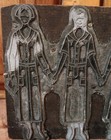 Vtg Metal   Wood Letterpress Printing Block 4 People In Robes dresses Advertisin