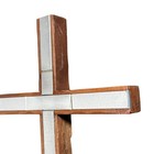 Vintage 1971 Western Christian Art Wood Wall Cross Metal Inlay Hanging Religious