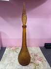 Vintage Italian Amber Empoli Hobnail Decanter Glass Mcm Genie Bottle 22  Stopper