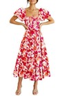 Prettygarden Women s Casual Summer Midi Dress Puffy Short Small Floral Red