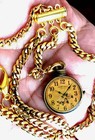 Gold Plated Very Strong Pocket Watch Albert Double Chain With Ornate Fob 