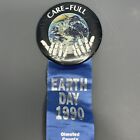 Vintage 1990 Earth Day Button And Ribbon Mother Earth Care-full Green Planet