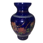 Vintage Hand-painted Cobalt Blue Glass Large 10 1 2 Inch Vase Hand Painted