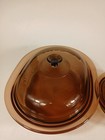 Set Lot Visions Pyrex Corning Amber V34b 4qt Roaster  V31b - 1qt Round  W Lids