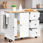Kitchen Island Cart Storage Cabinet With 2 Adjustable Shelves  3 Drawers white