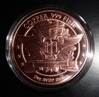 1 Oz  Solid  999 Fine Copper Round - Buffalo Design - Secured In Capsule