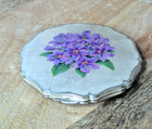 1950s Stratton England Enamel Compact W  Mirror Violet Flowers Silved Plated